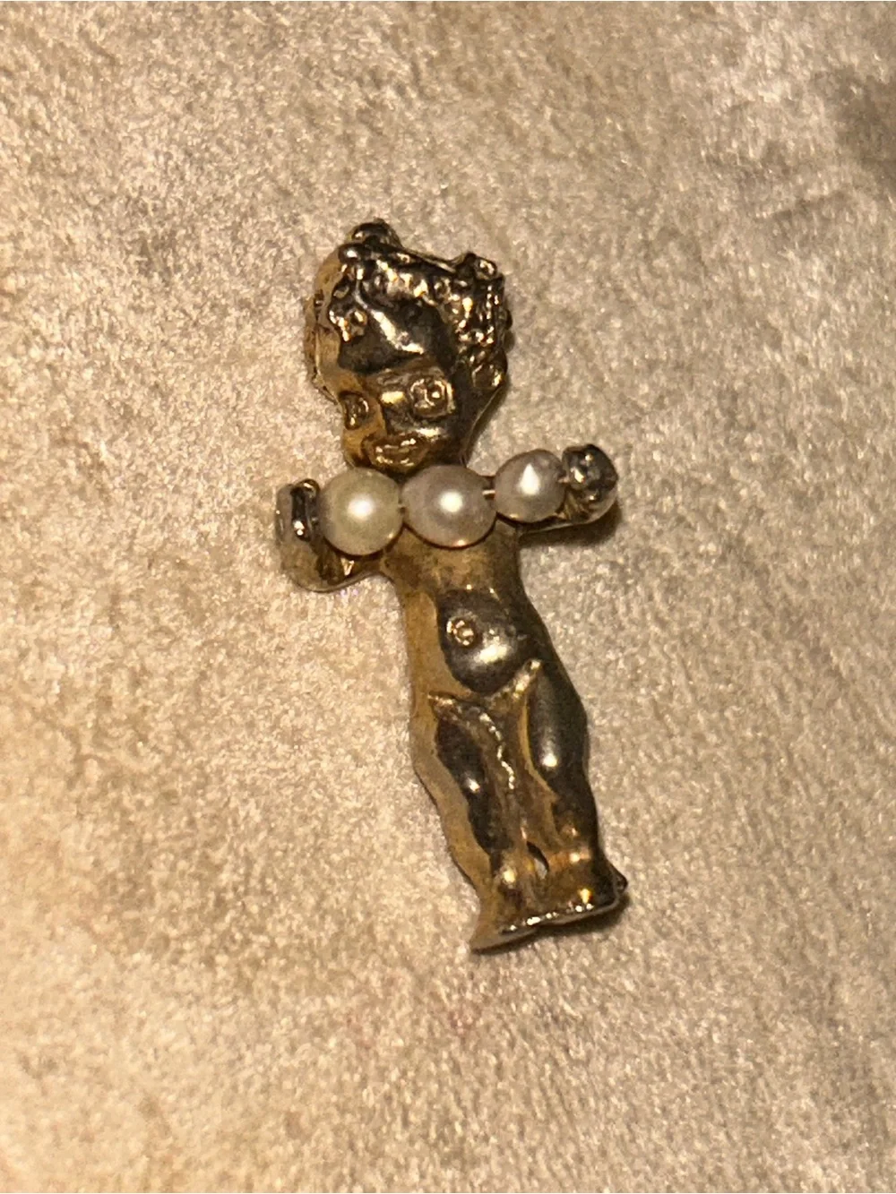 VTG Hattie Carnegie Gold-tone Cherub Pendant with Seed Pearl Accents Pin EUC